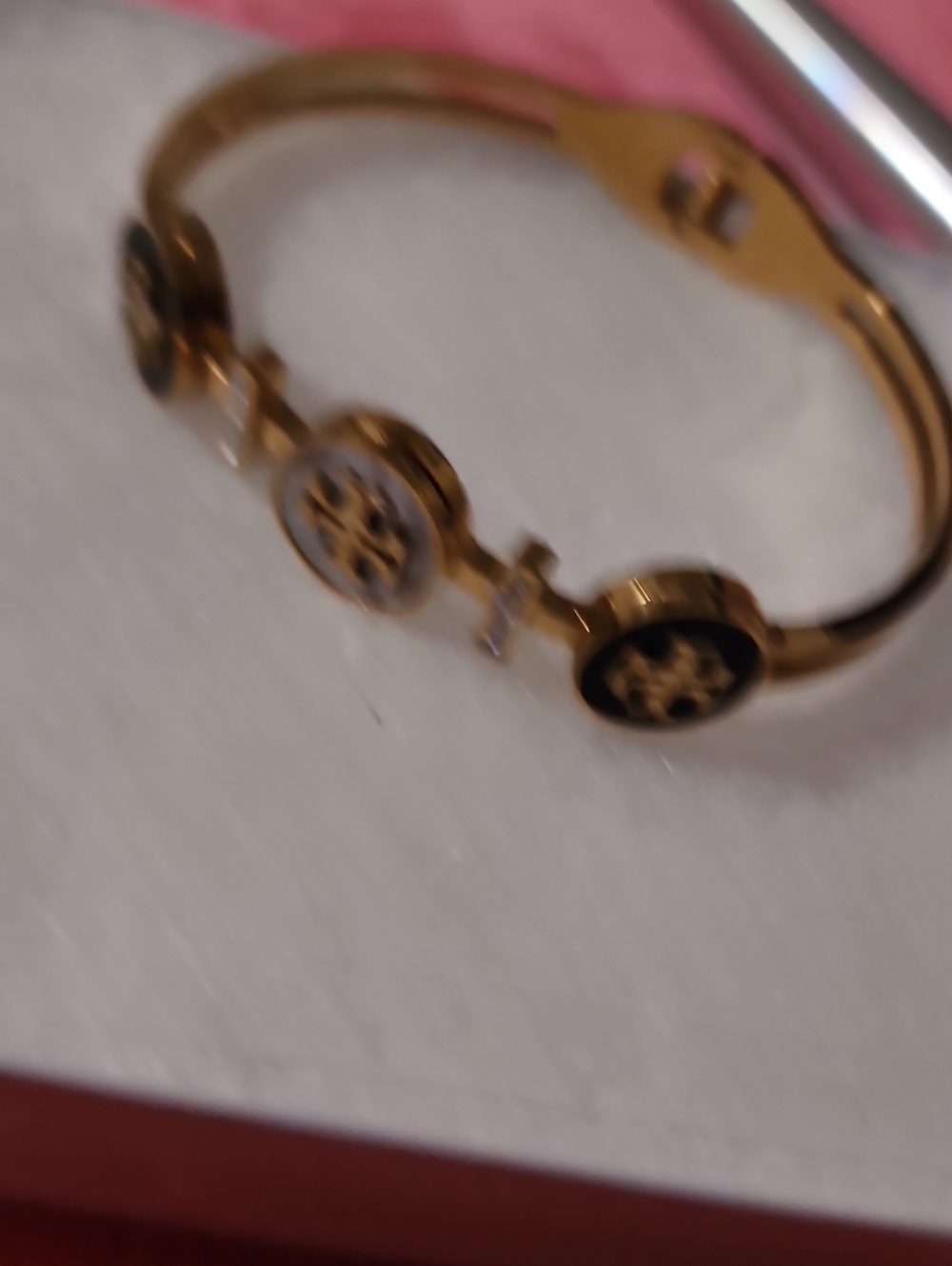 Gold Tone Women's Logo Accent Bracelet - Black & White Accents
